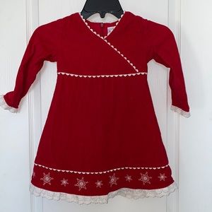 Hanna Andersson Red Corduroy Christmas Dress Snowflakes